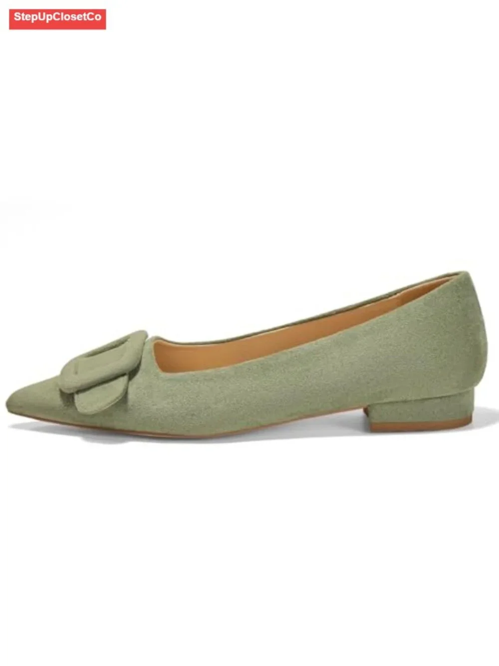 Women's Lambskin Lining Square Buckle Flats Slip-On Shoes Pointed Toe Comfort